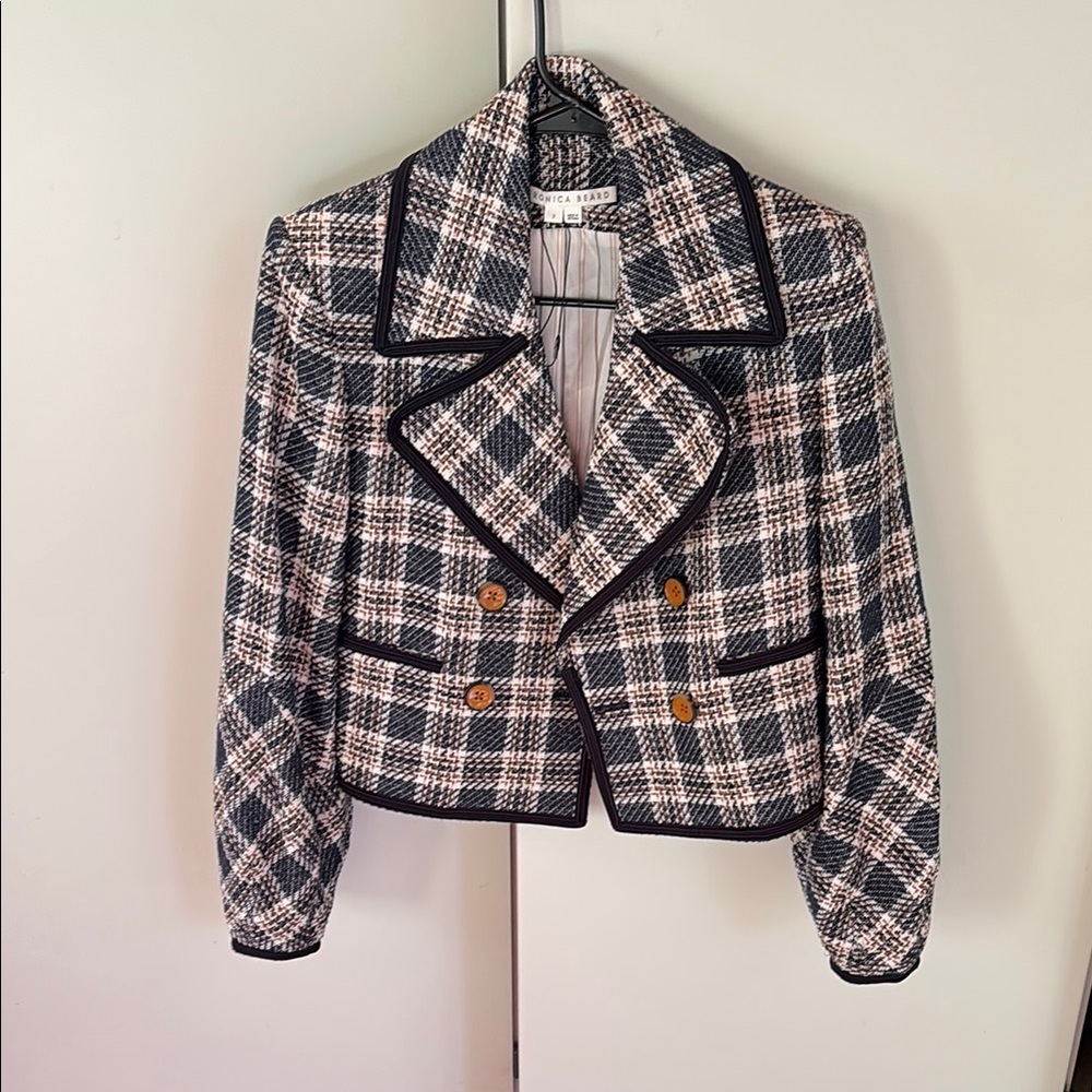 Veronica Beard Plaid Double-Breasted Cropped Women's Jacket, Size 2 EUC